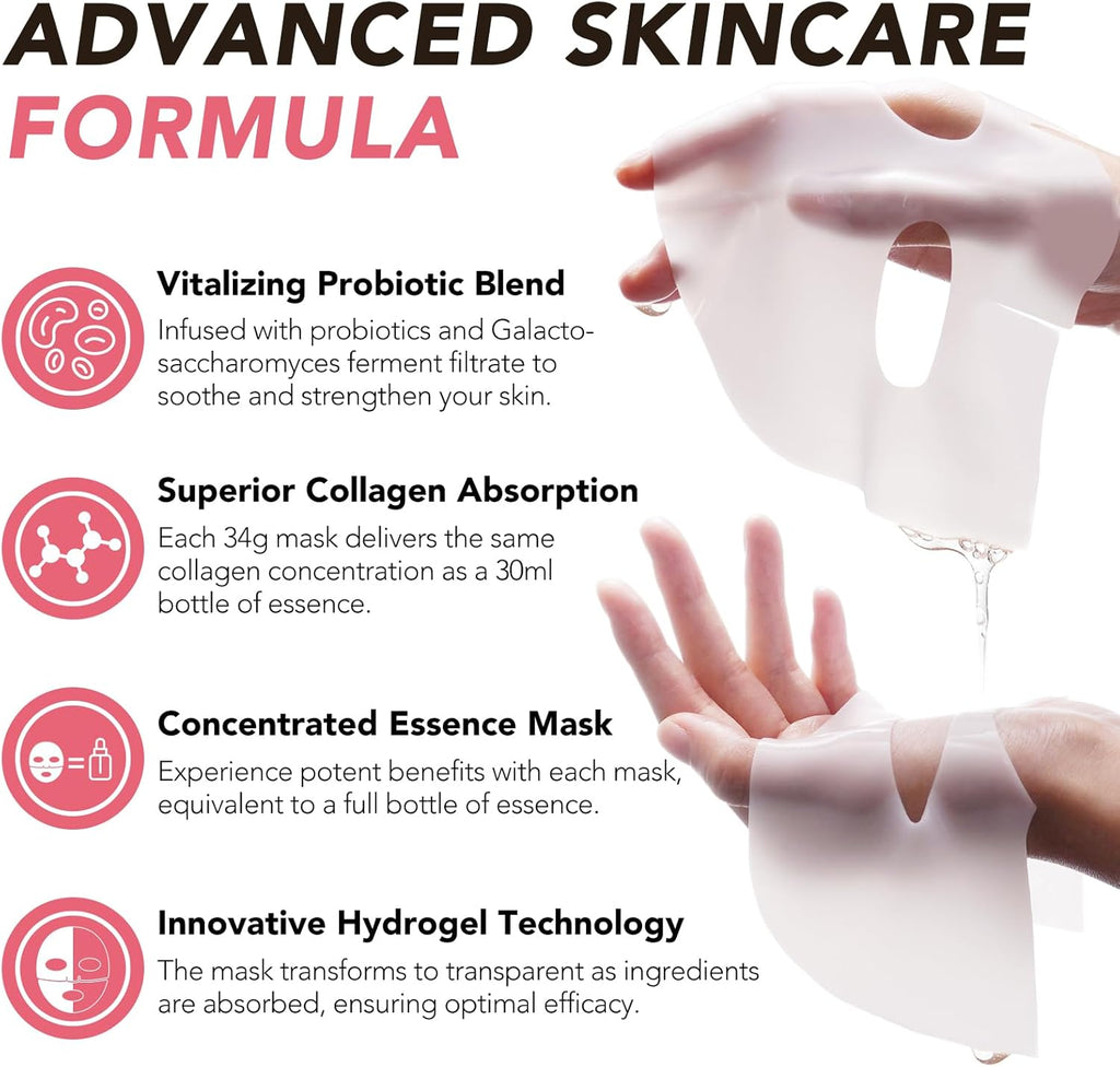 Bio Collagen Face Mask, 4Pcs Collagen Sheet Mask, Collagen Night Wrapping Mask, Face Mask Hydrating, Reduce Fine Lines & Wrinkles, Pore Minimizing, Elasticity Improvement, Face Mask Collagen Mask