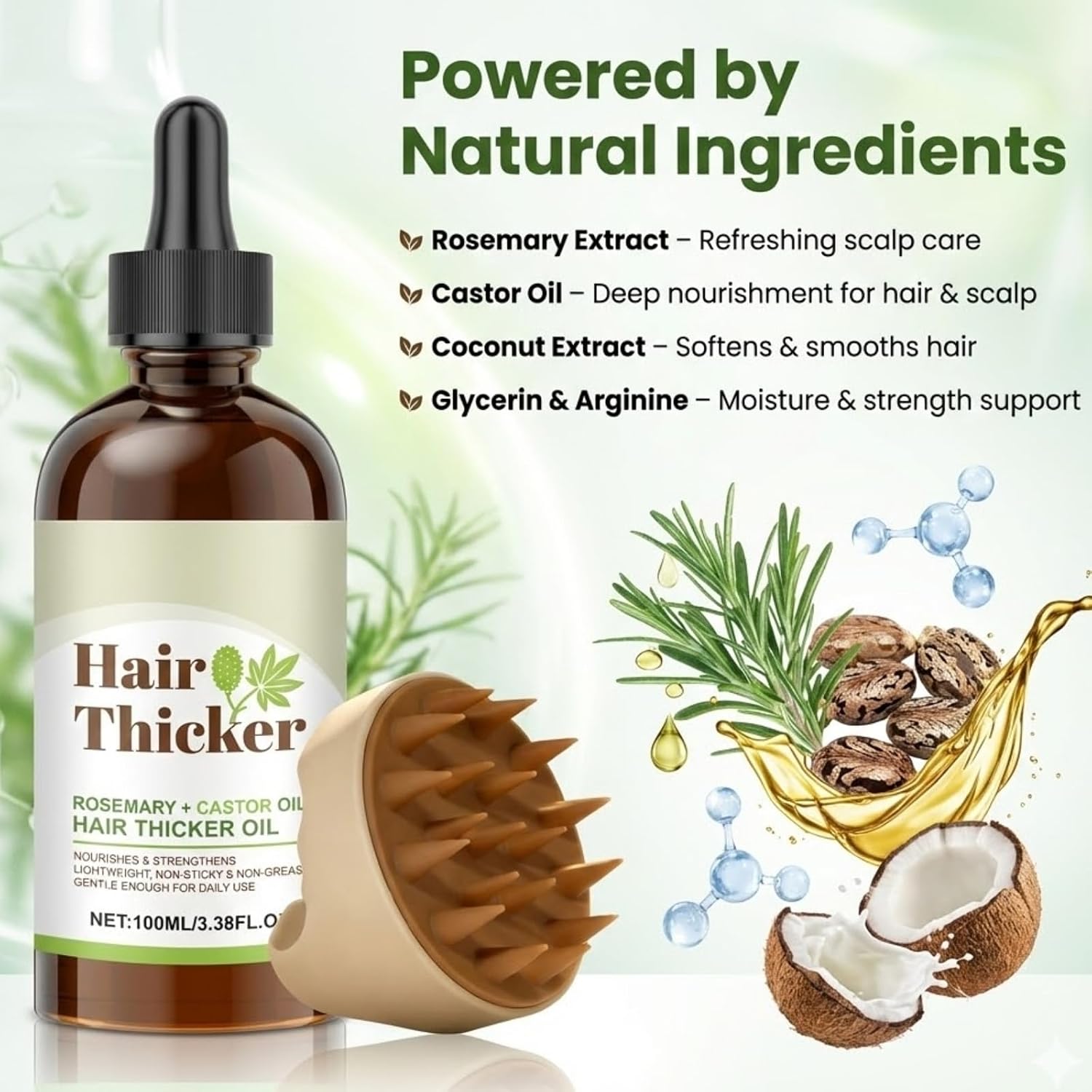 100Ml Rosemary Oil Hair Growth Oil - Castor Oil Hair Growth Serum - Hair Growth Serum 𝐎𝐢𝐥 with Scalp Massager Set - Premium Hair Strengthening for Boosting Hair Health