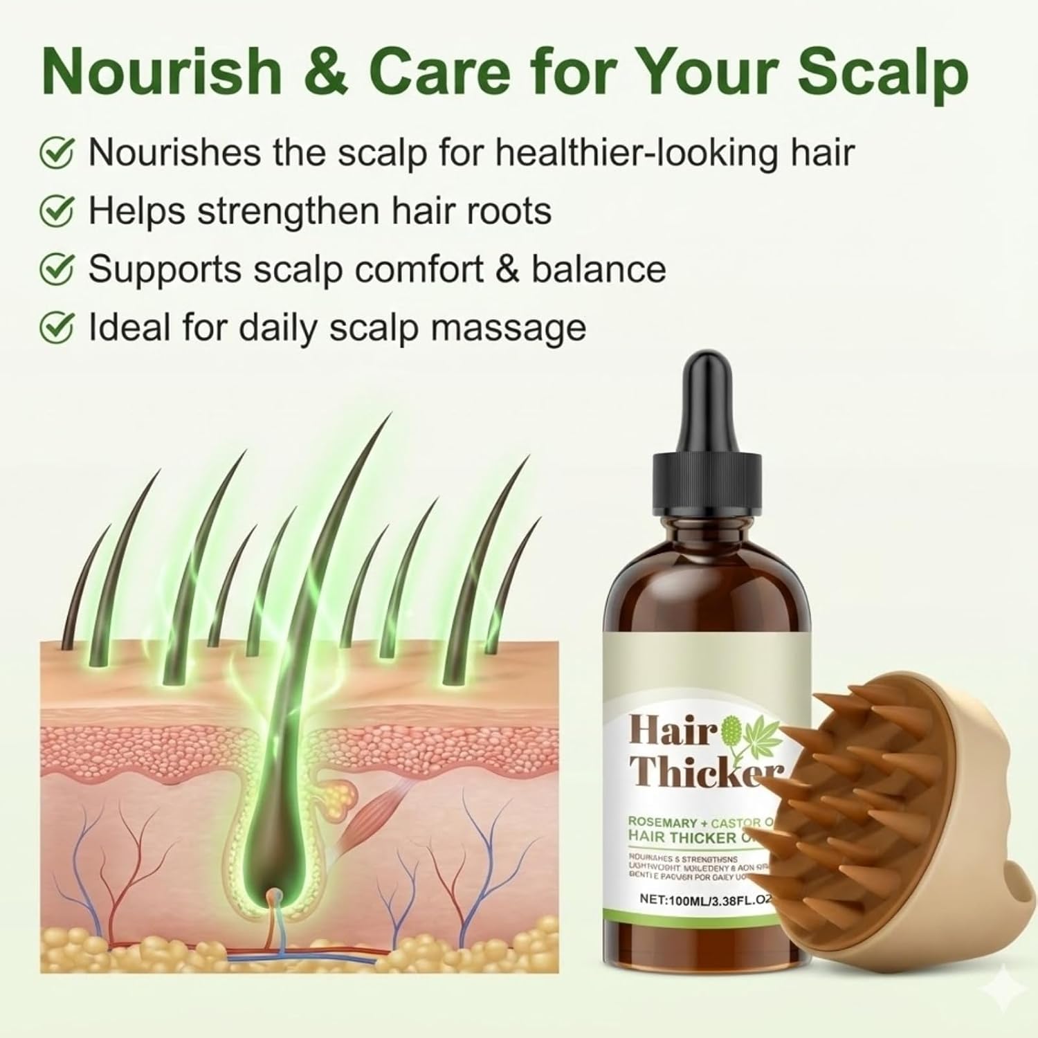 100Ml Rosemary Oil Hair Growth Oil - Castor Oil Hair Growth Serum - Hair Growth Serum 𝐎𝐢𝐥 with Scalp Massager Set - Premium Hair Strengthening for Boosting Hair Health
