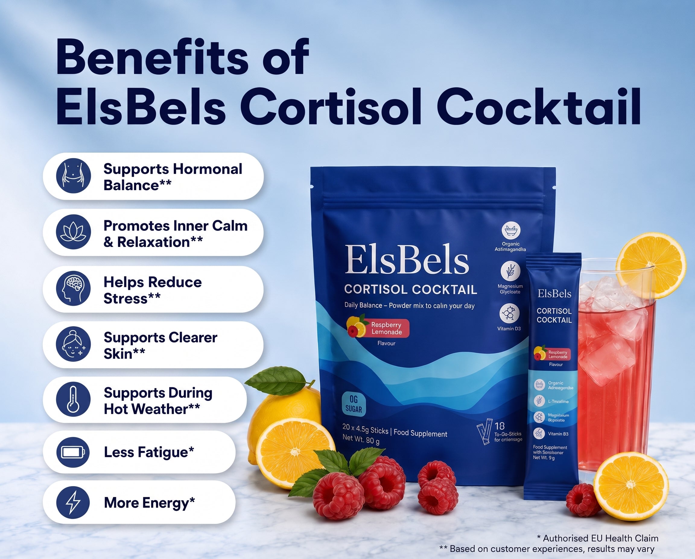 Benefits of ElsBels Cortisol Cocktail — 20 x 4.5g sticks